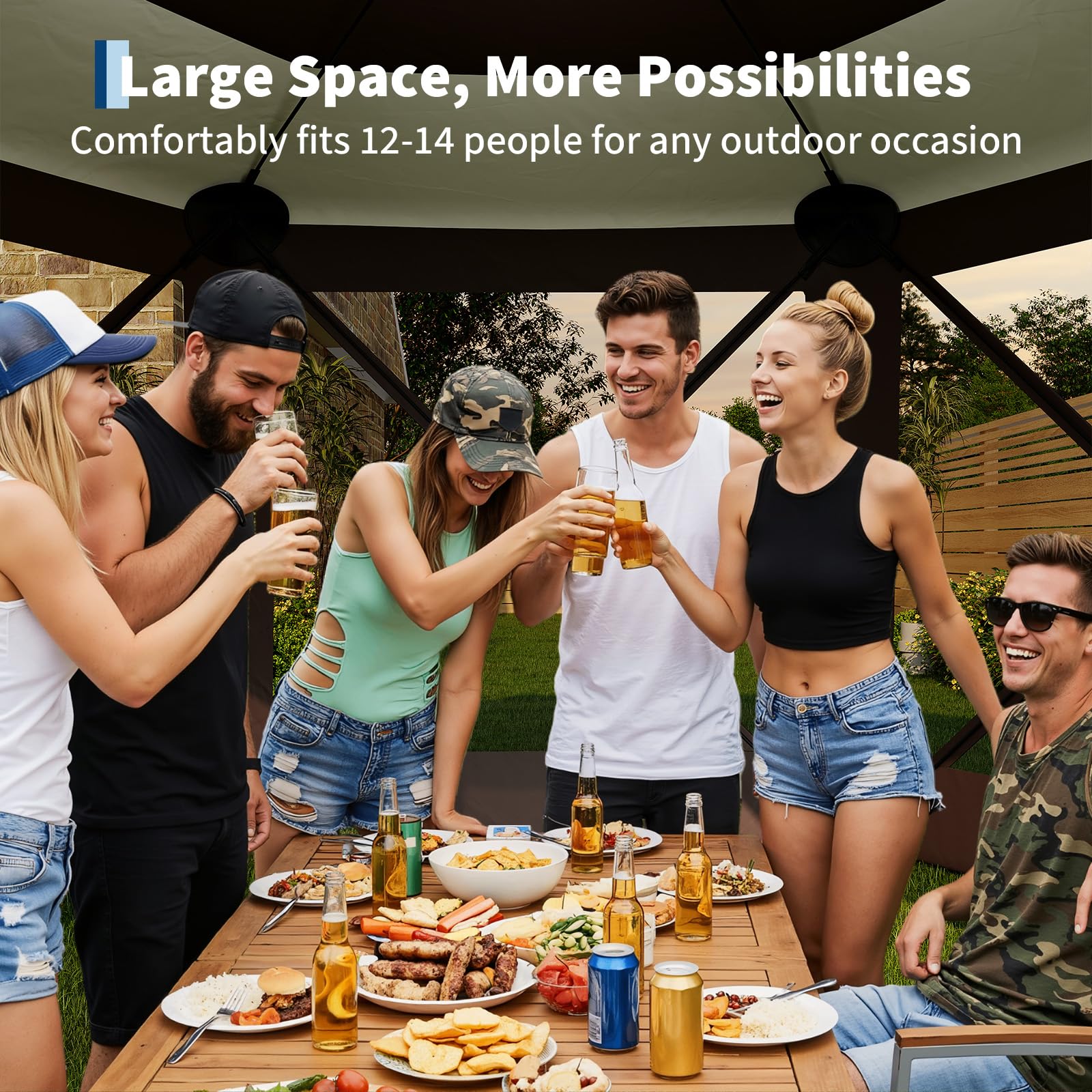 GarveeLife reinforced steel frame with ground stakes ensures stable setup.