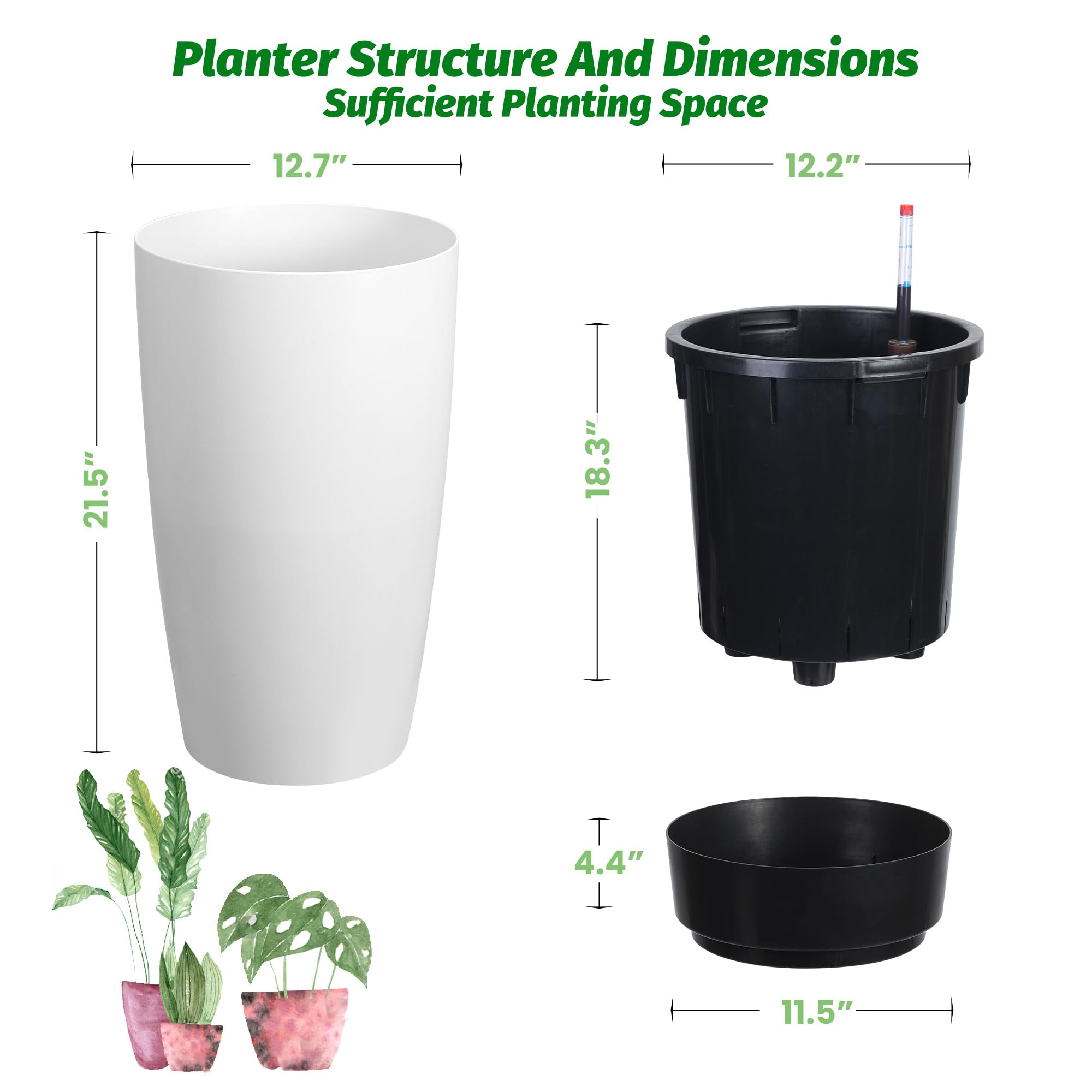 GarveeLife tall planter with automatic watering supports consistent plant care.