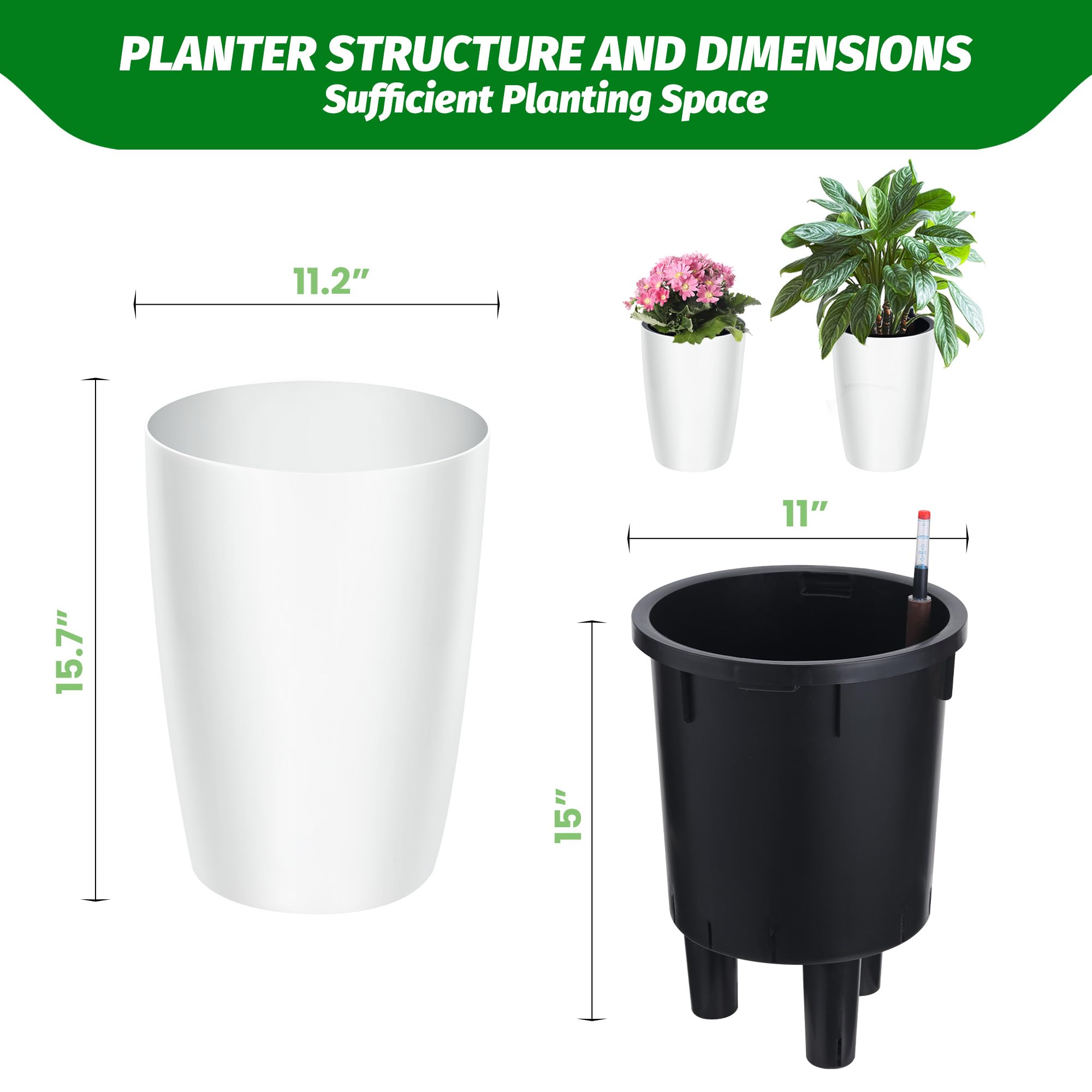 GarveeLife tall planters feature a hidden water tank for tidy watering