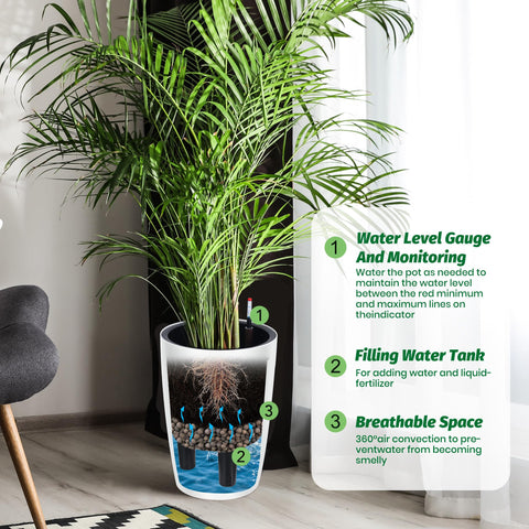 GarveeLife planter shows visual water level indicator for quick refills