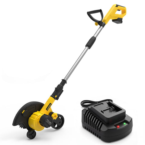 GarveeTech 20V cordless lawn edger in action with 9 inch blade along a driveway.