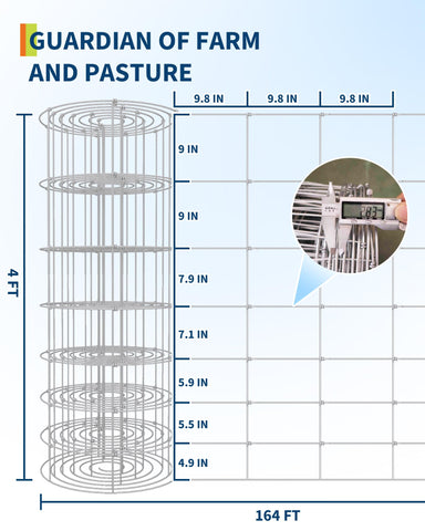 GarveeTech 9GA fence dimension close-up shows 4 ft x 164 ft length.