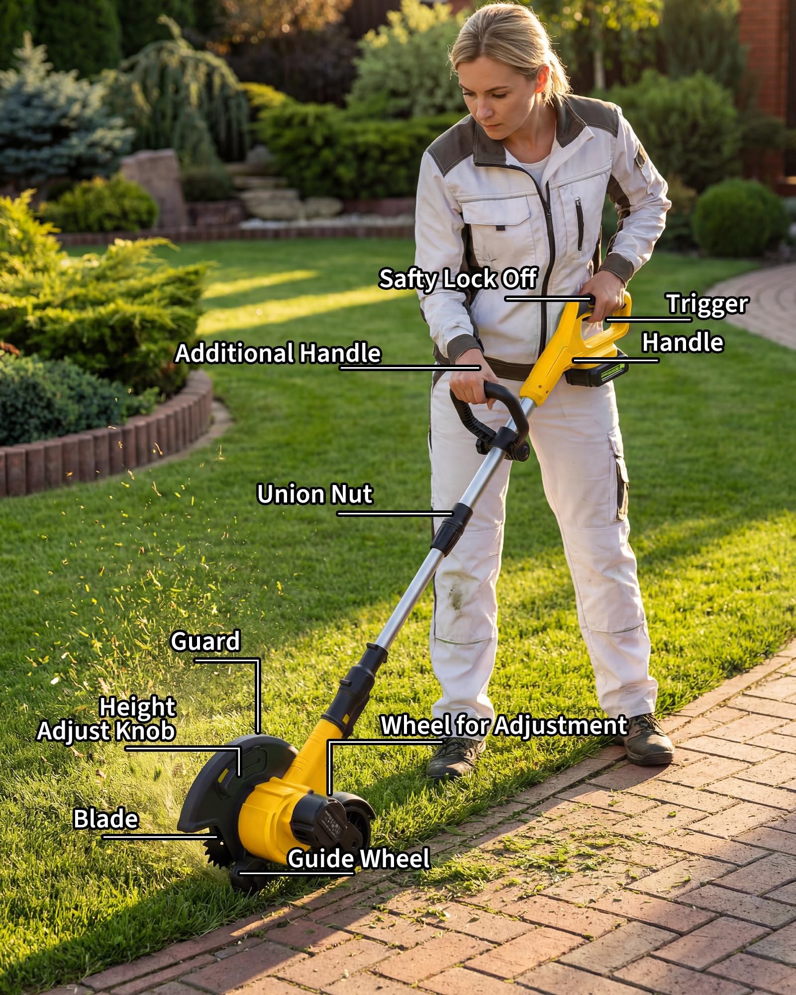 GarveeTech edger debris shield protecting user during edging.