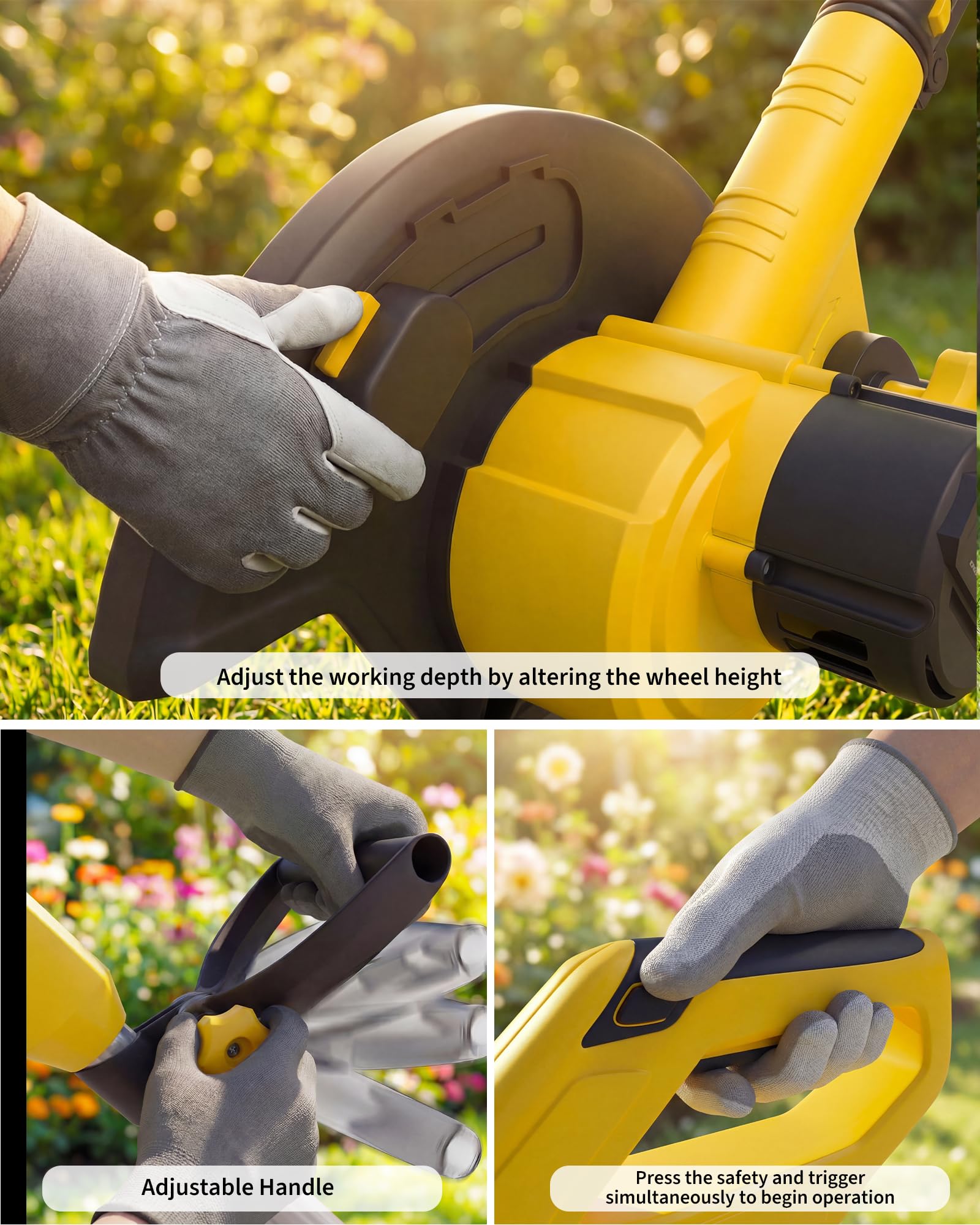 GarveeTech edger with dual safety triggers to prevent accidental starts.