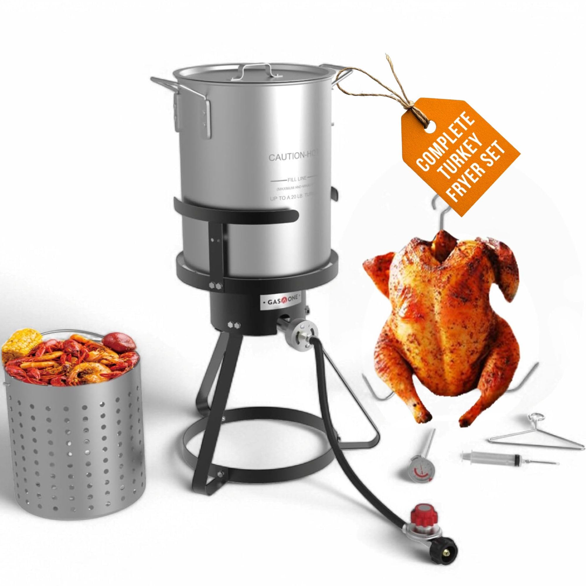 Gas One 30qt turkey fryer pot ready for outdoor frying and seafood boils