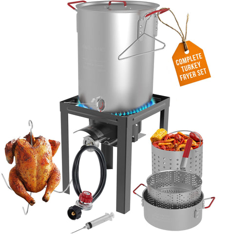 Gas One 30QT turkey fryer setup showing outdoor cooking with even heat