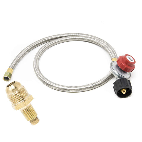 Gas One 4ft steel braided hose for durable, high-pressure outdoor cooking setups.
