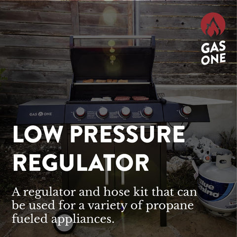 Gas One 5 ft regulator hose close-up shows sturdy fittings for leak-free use