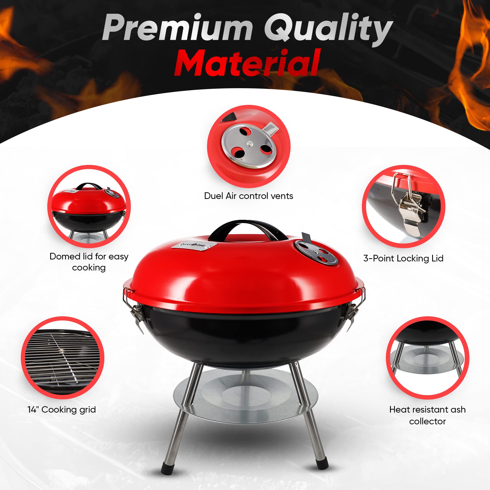 Gas One compact portable charcoal grill ready for backyard, camping, or travel.