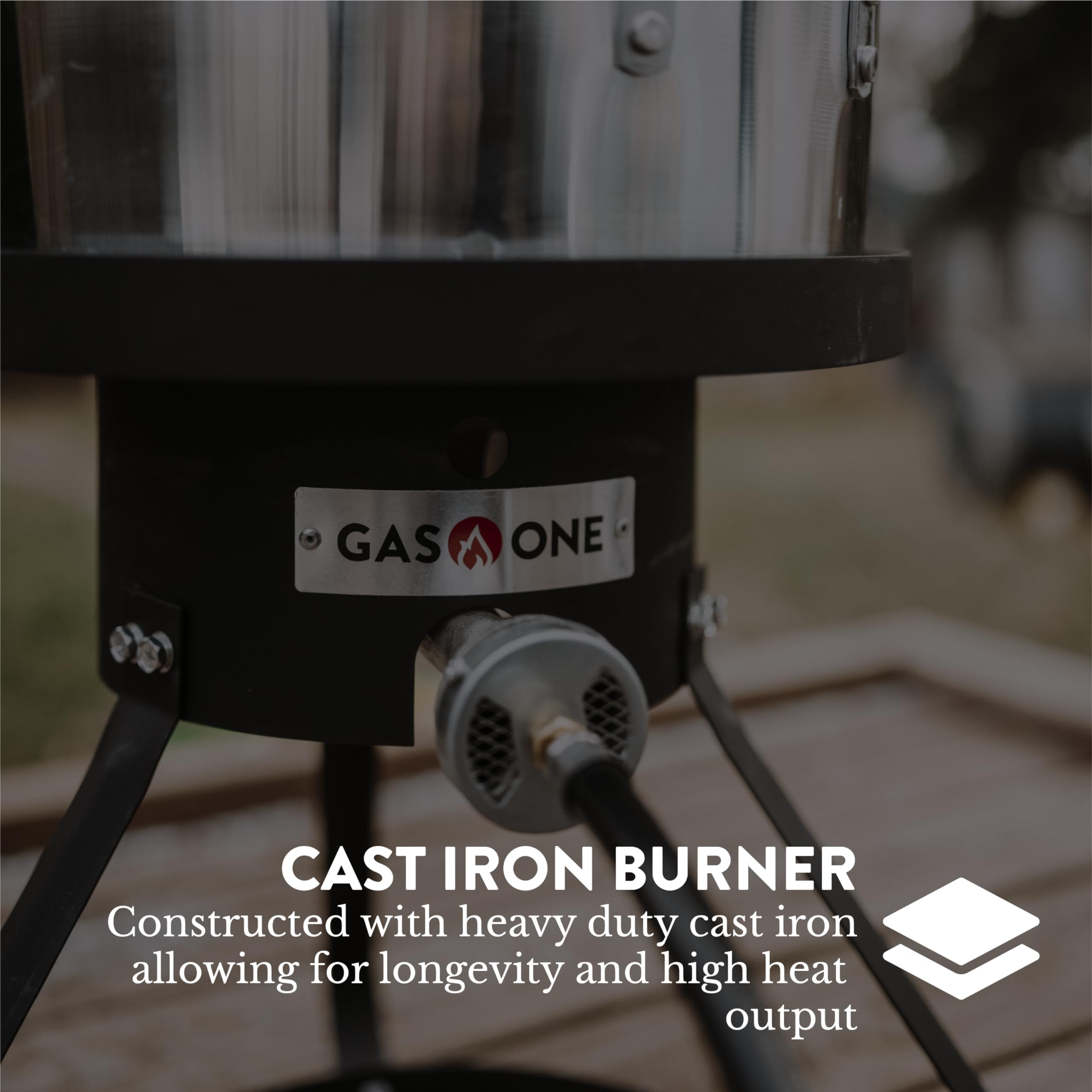 Gas One deep fryer basket and pot setup ready for frying.