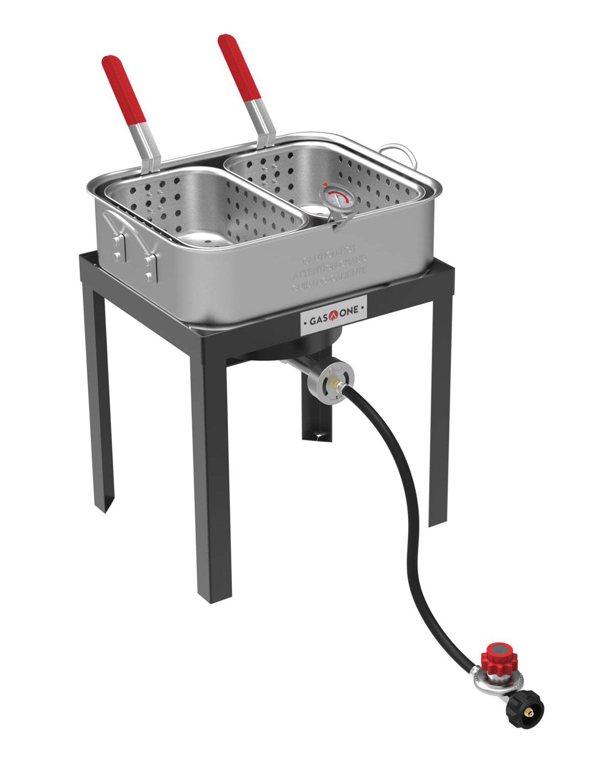 Gas One double fryer with 18qt pot for outdoor frying and even heat.