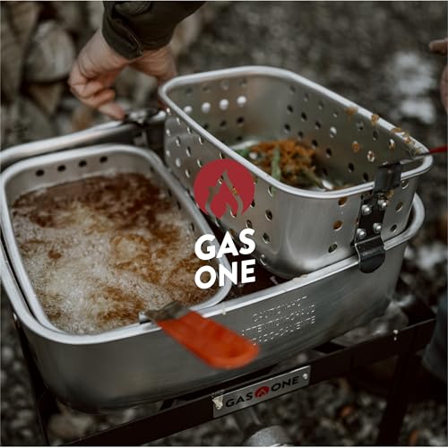 Gas One double fryer two baskets for dual-dish frying.