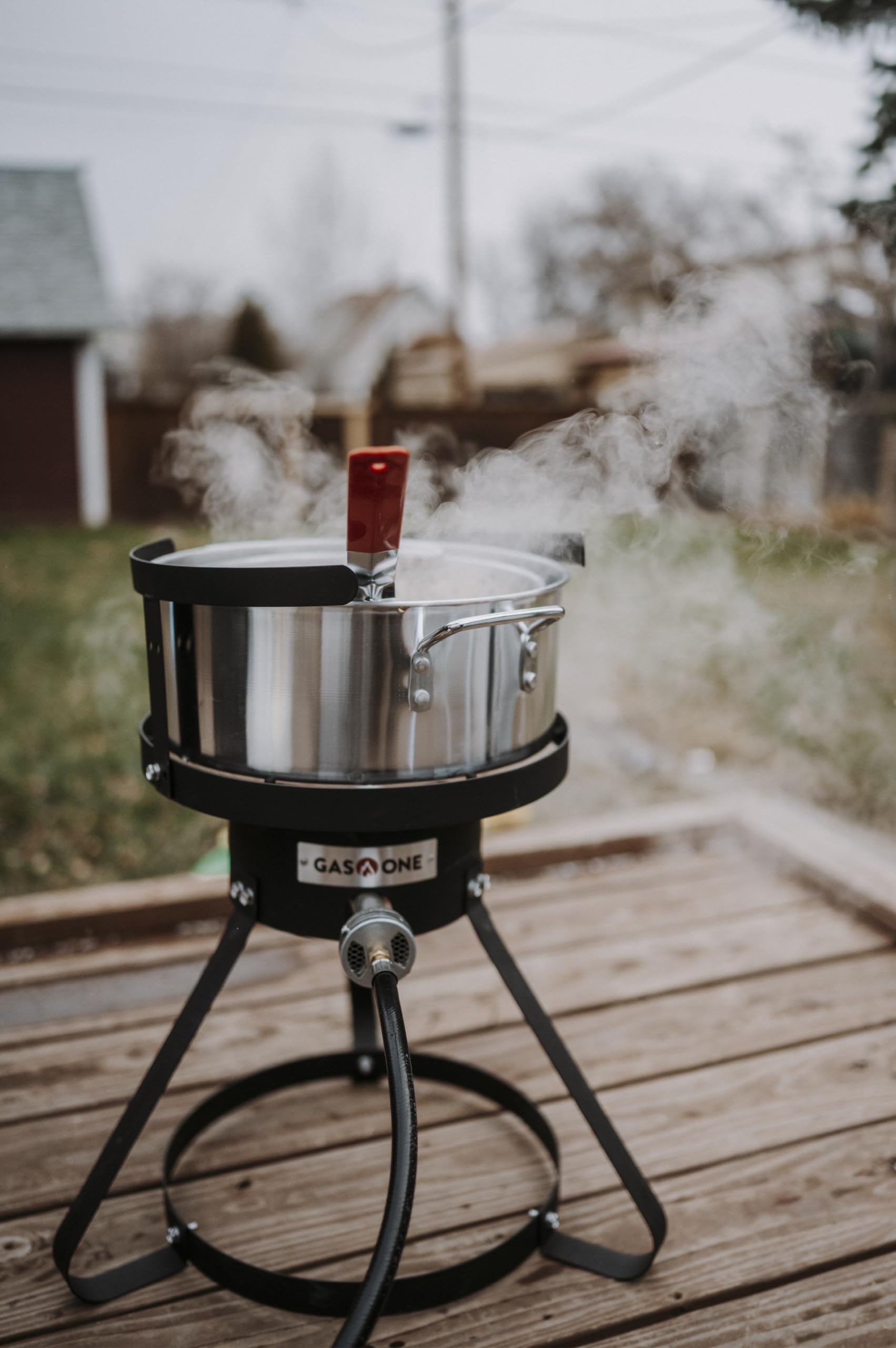 Gas One frying setup in action for wings, fries, and more.
