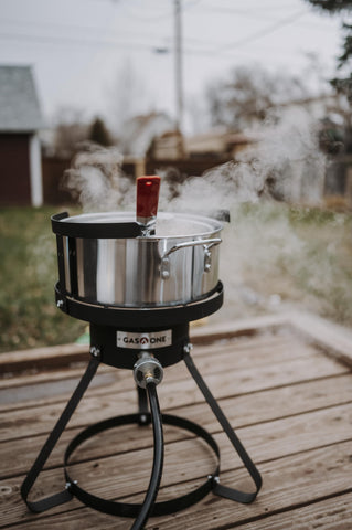 Gas One frying setup in action for wings, fries, and more.