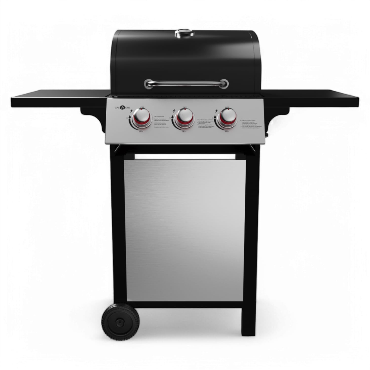 Gas One GP-1030S 3-burner grill with wheels enables easy outdoor cooking.