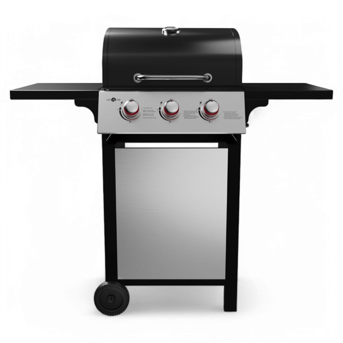 Gas One GP-1030S 3-burner grill with wheels enables easy outdoor cooking.
