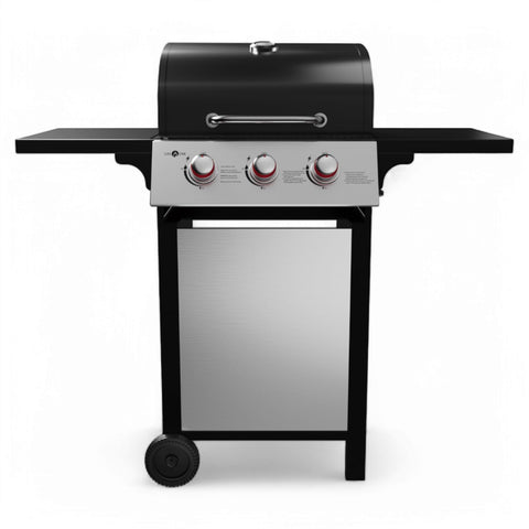 Gas One GP-1030S 3-burner grill with wheels enables easy outdoor cooking.