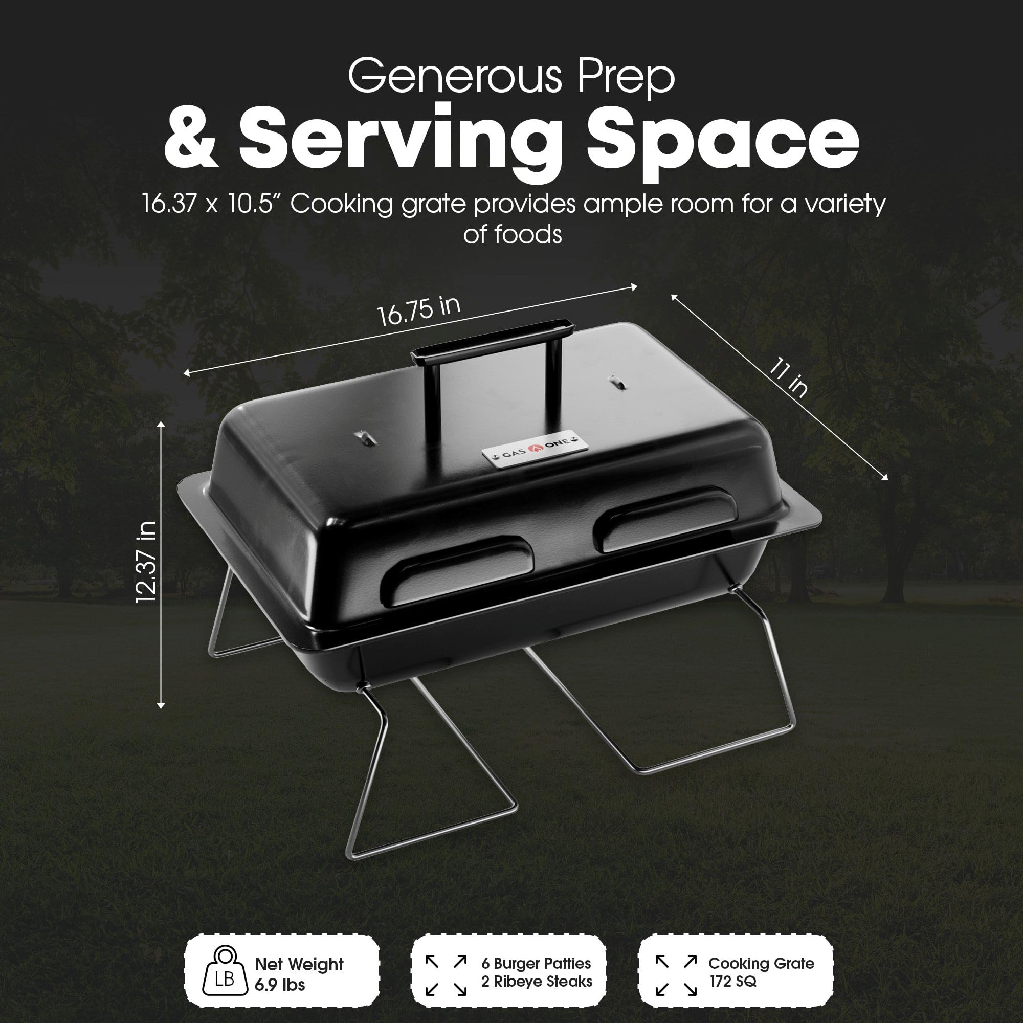 Gas One GPT-25 cooking grate area supports even heating across meals.