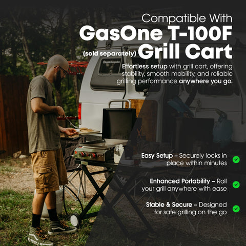 Gas One oil drip tray keeps camping surfaces clean during sauces and juices.