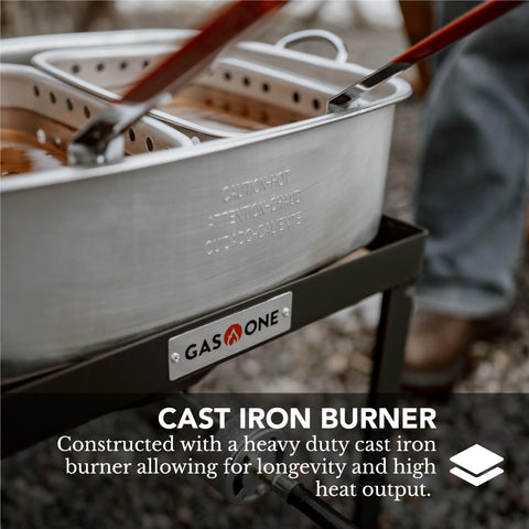 Gas One outdoor fryer cooking seafood to impress.