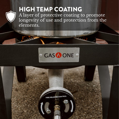 Gas One outdoor stove delivers high heat for rapid boiling and frying.
