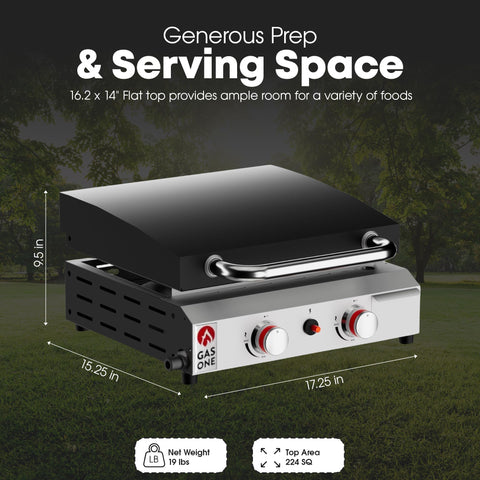 Gas One premium stainless steel body highlights durable tabletop design for outdoor kitchens.