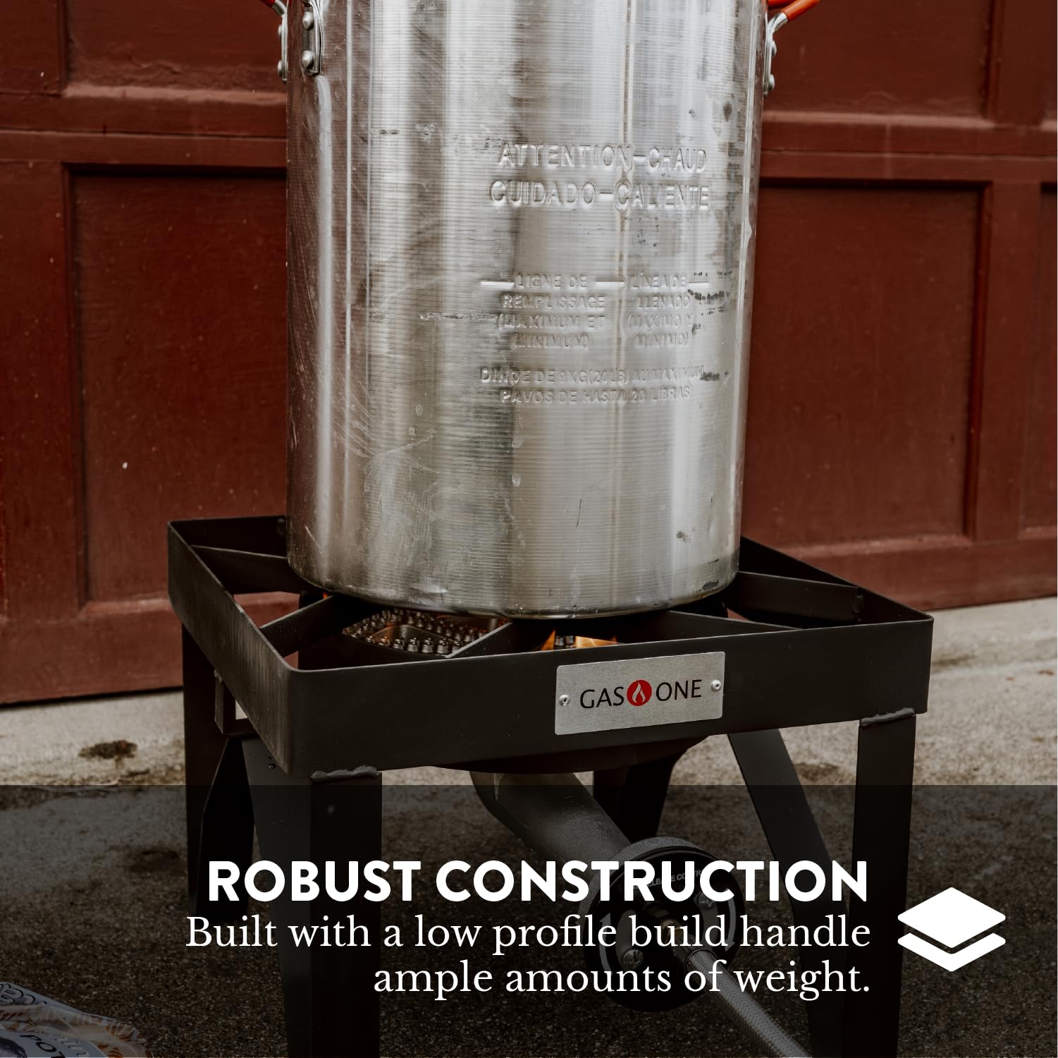 Gas One sturdy metal body with cast iron burners for durable outdoor use.