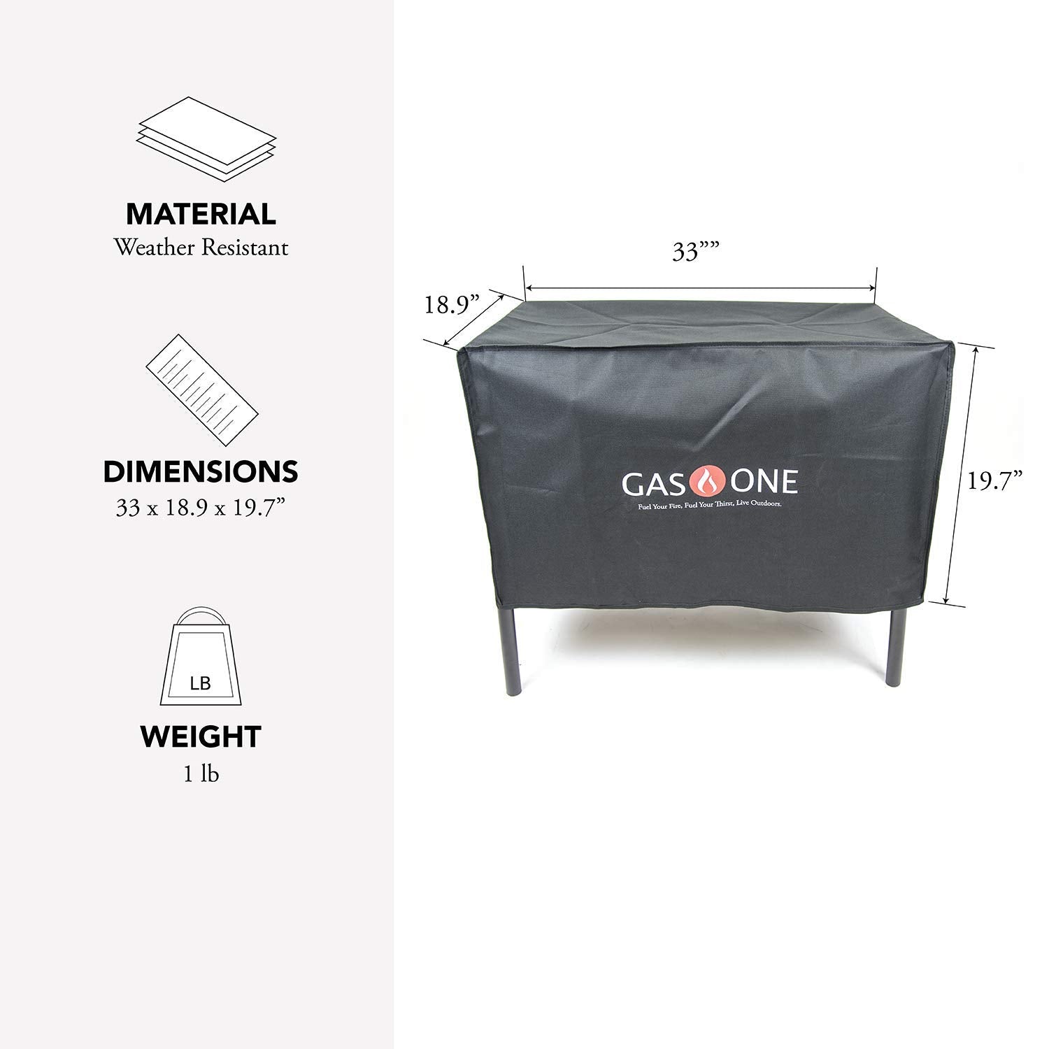 Gas One cover in water-resistant polyester shields double burners outdoors.
