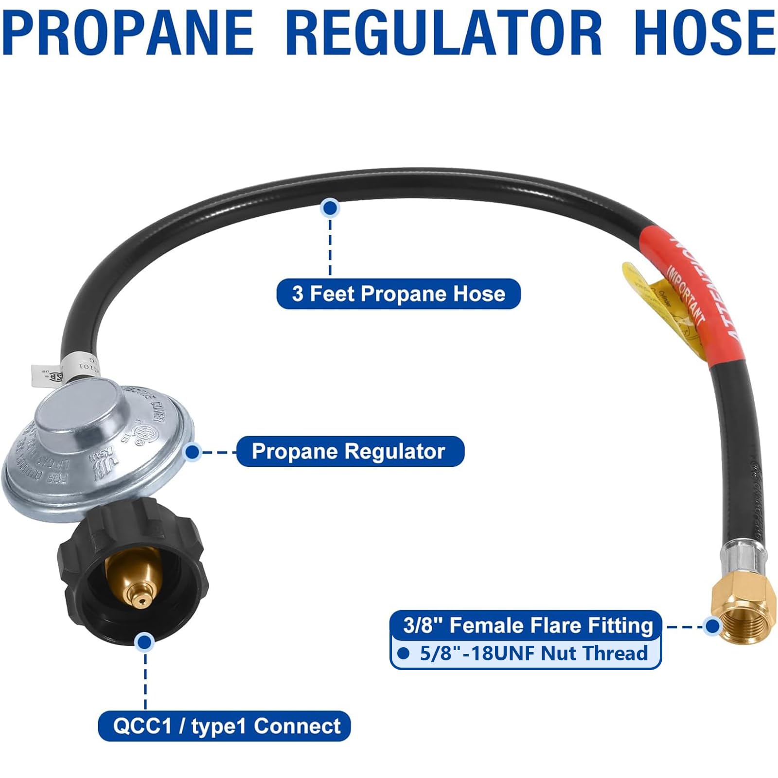 GasSaf 2ft regulator hose end connection, secure fit for reliable gas flow.