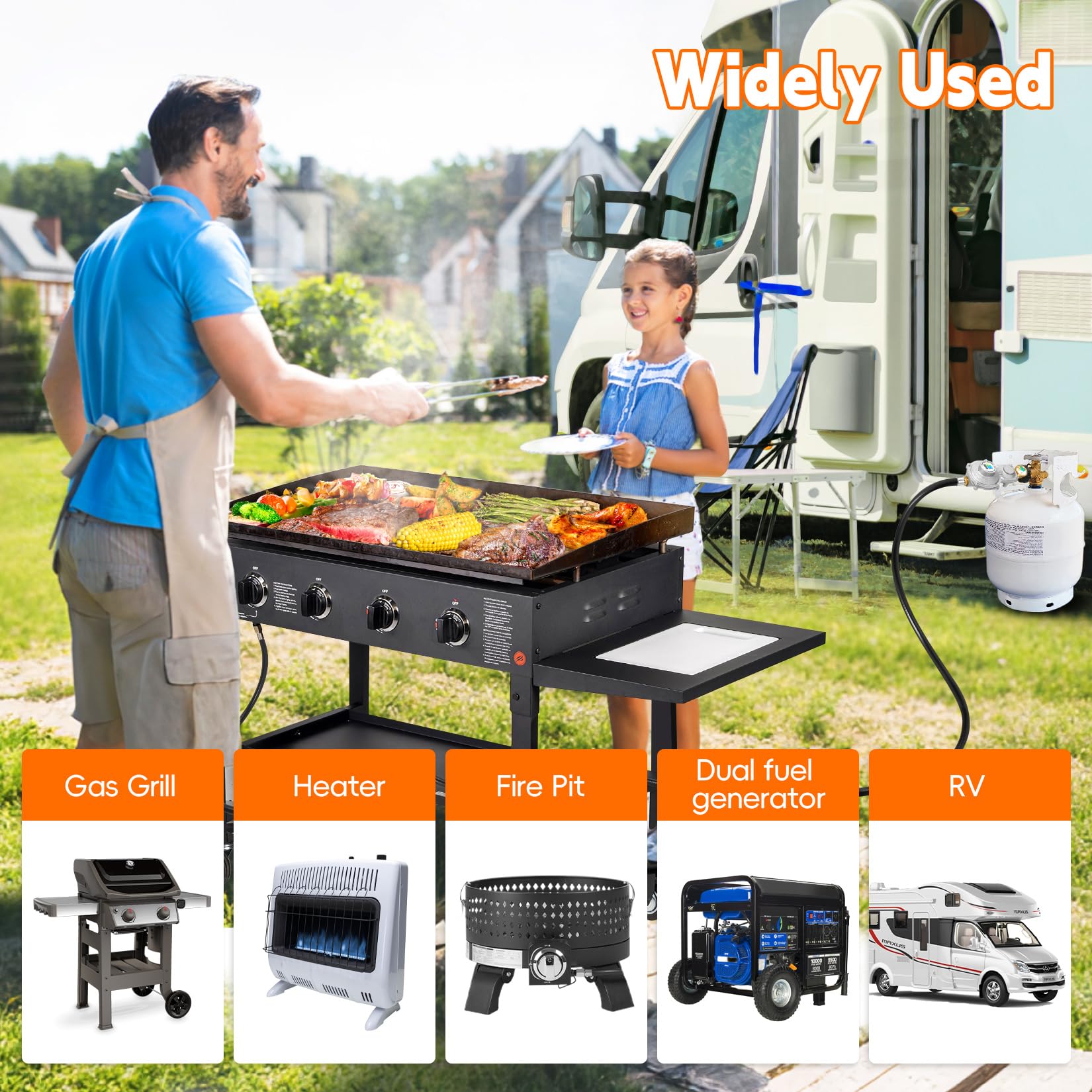 GasSaf 5-40-lb tank compatibility for versatile outdoor appliances.