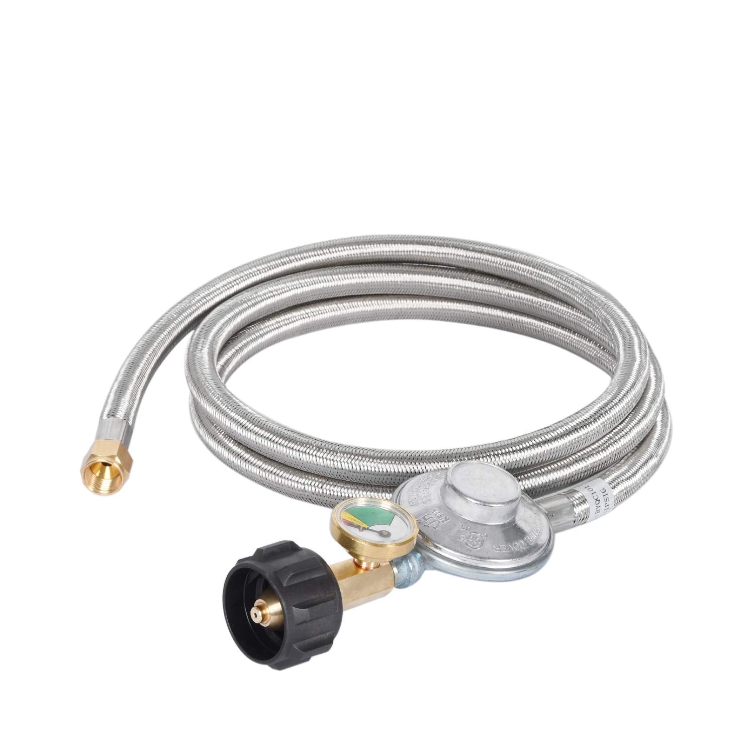 GasSaf 6ft propane regulator hose with gauge for easy fuel level checks while grilling