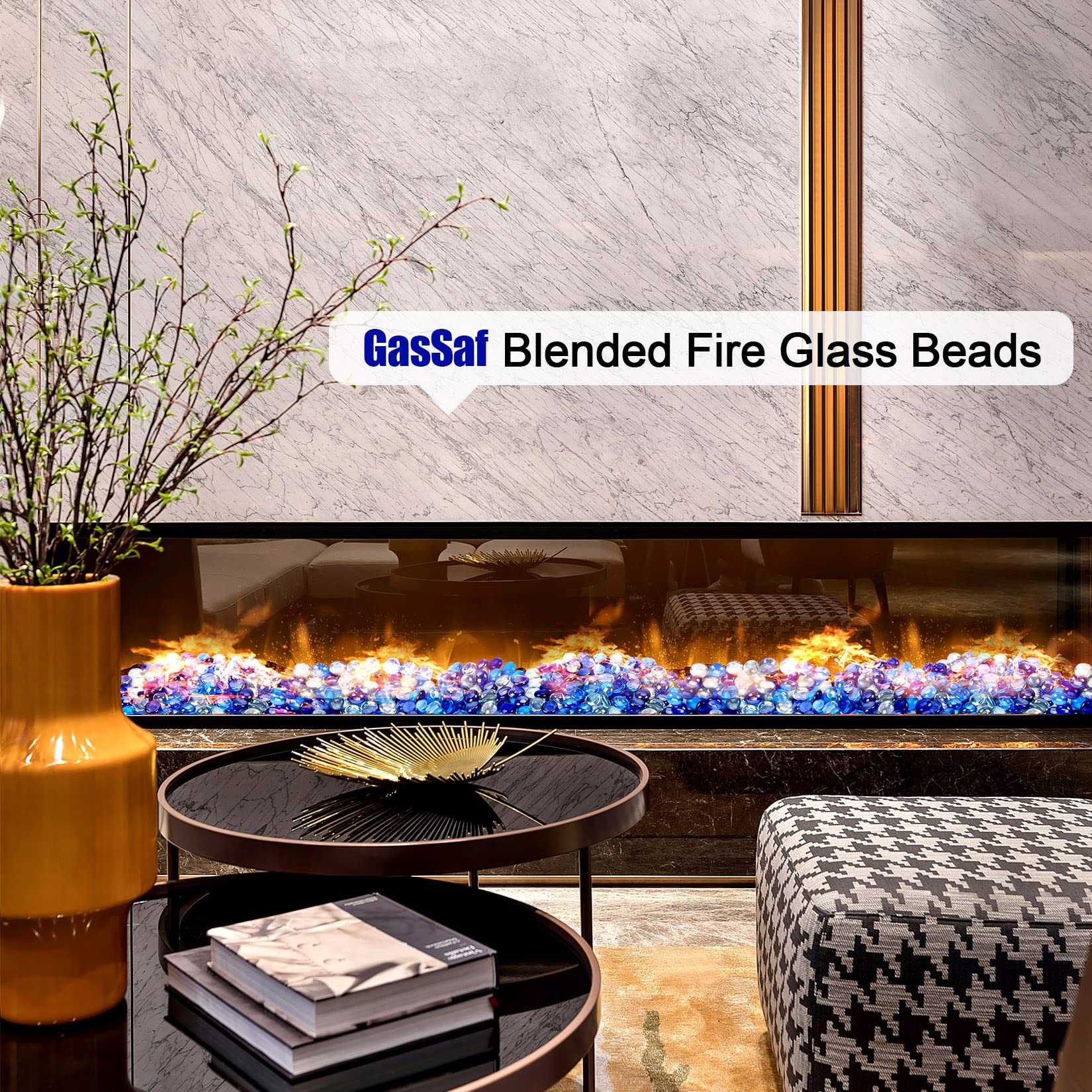 GasSaf beads fire pit display add dazzling color and warmth to outdoor gatherings.