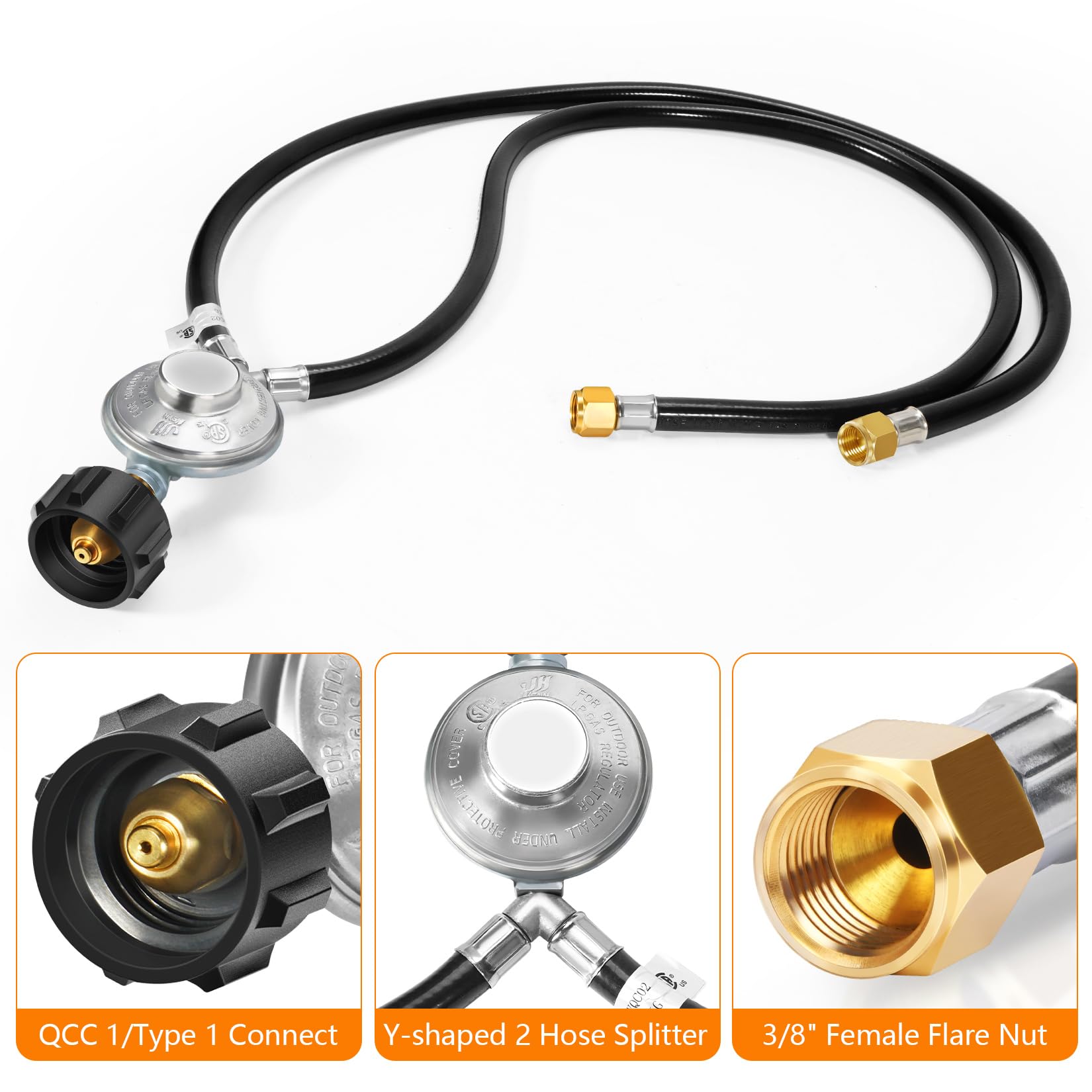 GasSaf low-pressure connection fits common grills for quick setup.