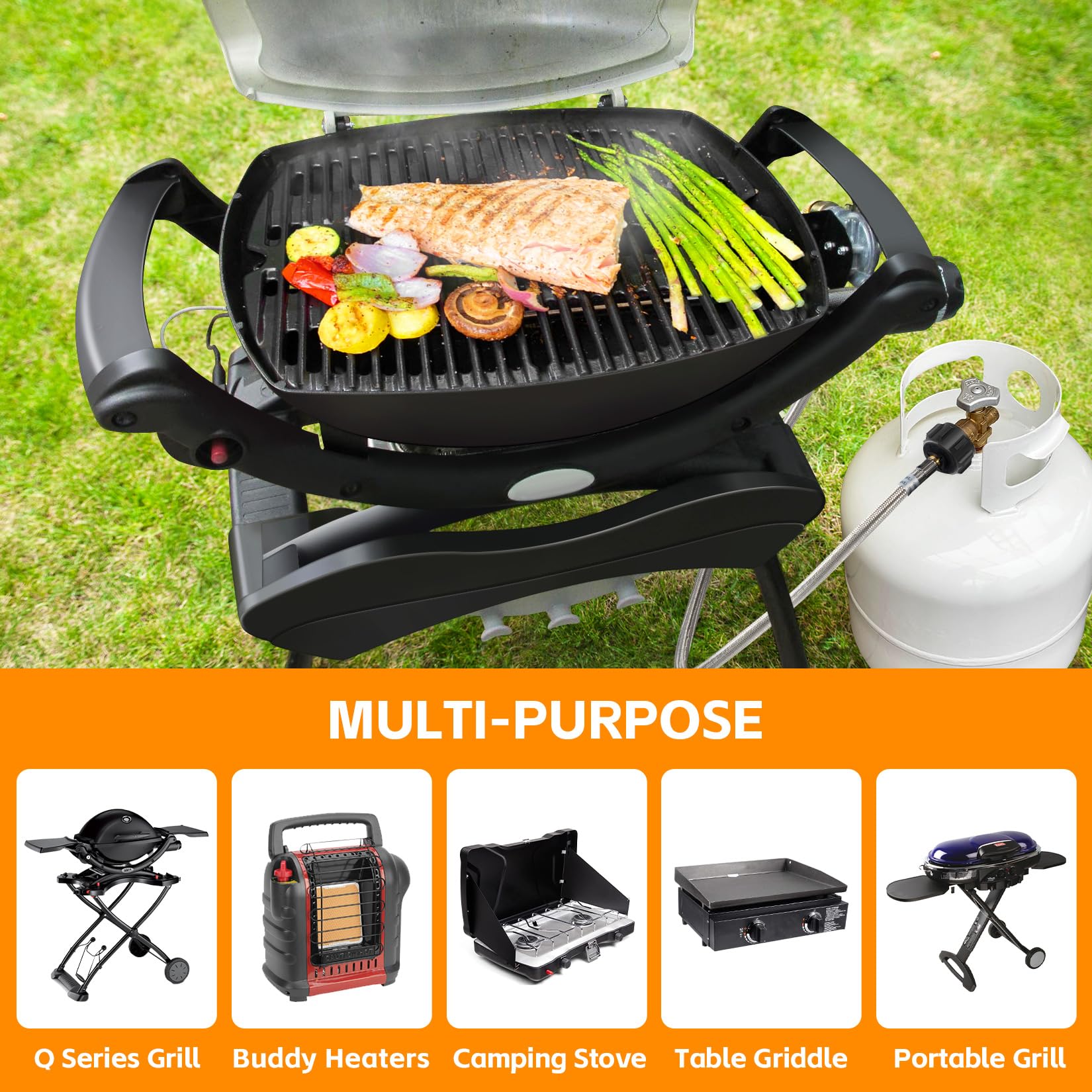 GasSaf portable grill with 6ft hose showing flexible reach