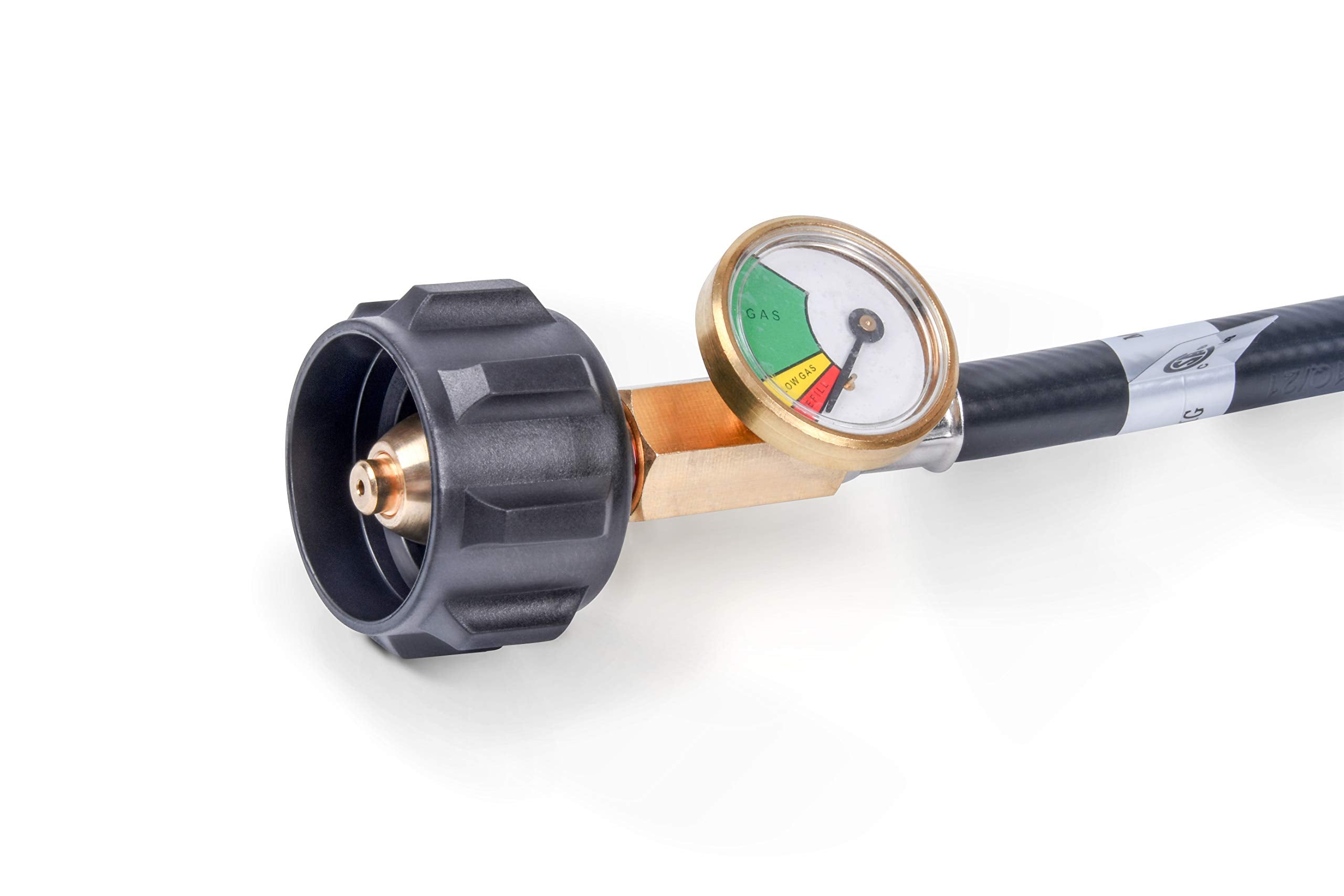 GasSaf flexible 4ft propane hose allows easy placement beside the RV propane compartment