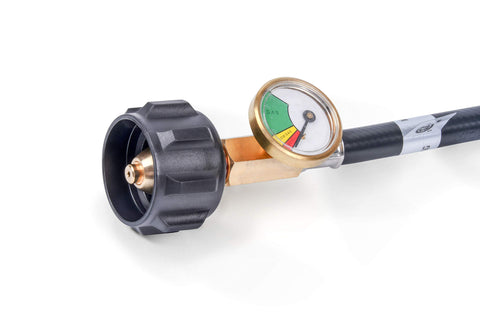 GasSaf flexible 4ft propane hose allows easy placement beside the RV propane compartment