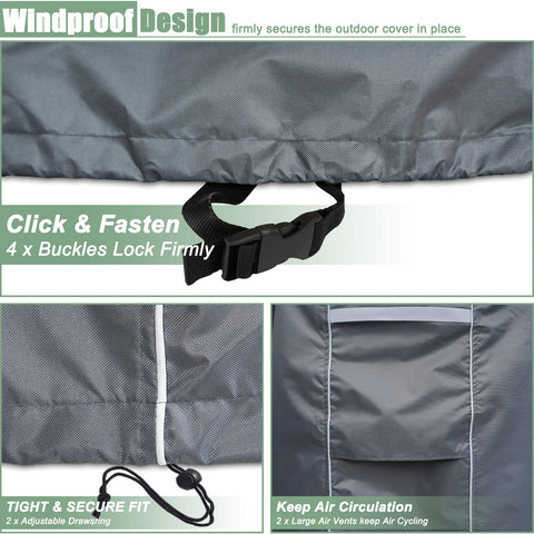 Gasadar cover showing strap buckles and drawstring for secure fit