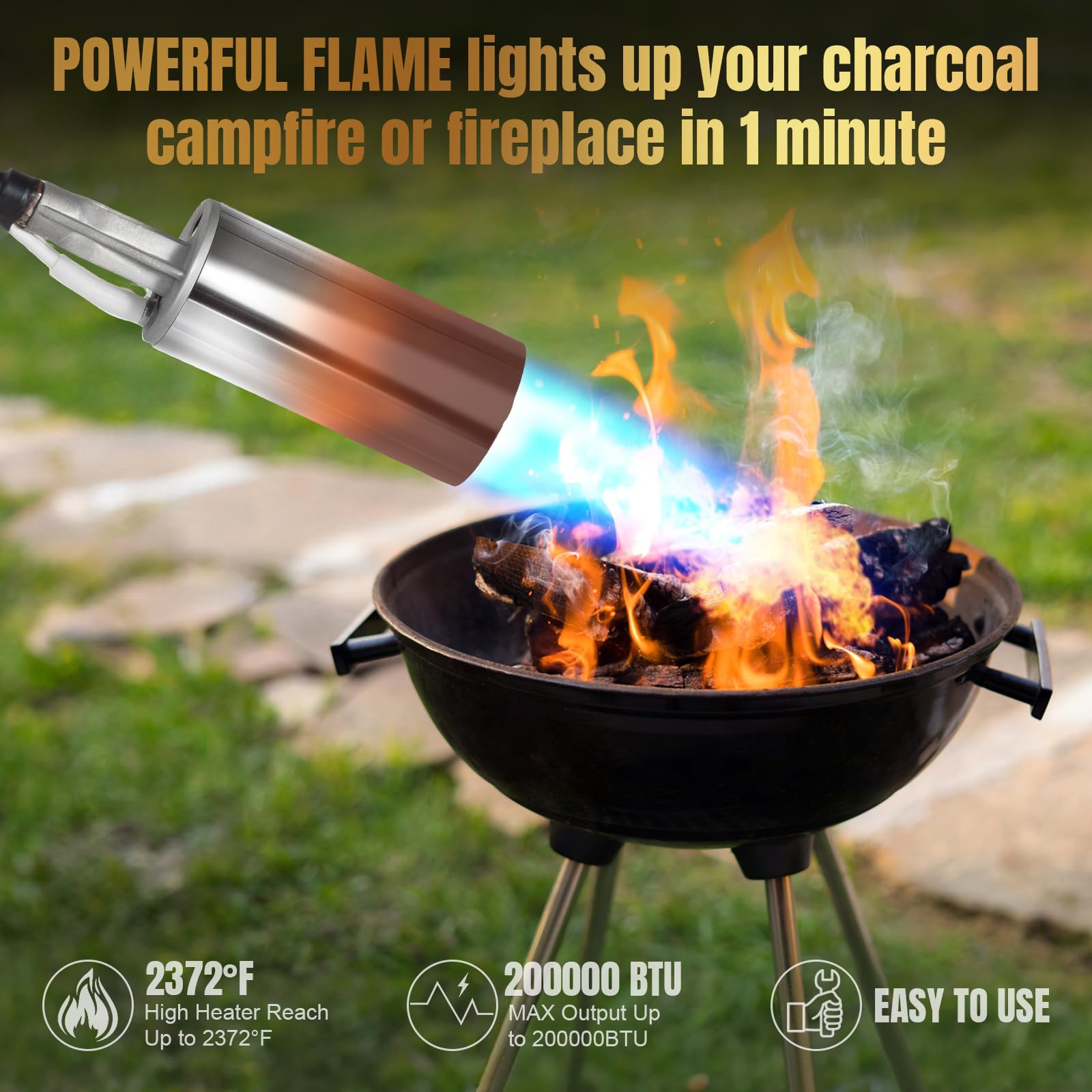 GasBRUH igniter and flame control enable safe one-handed operation.