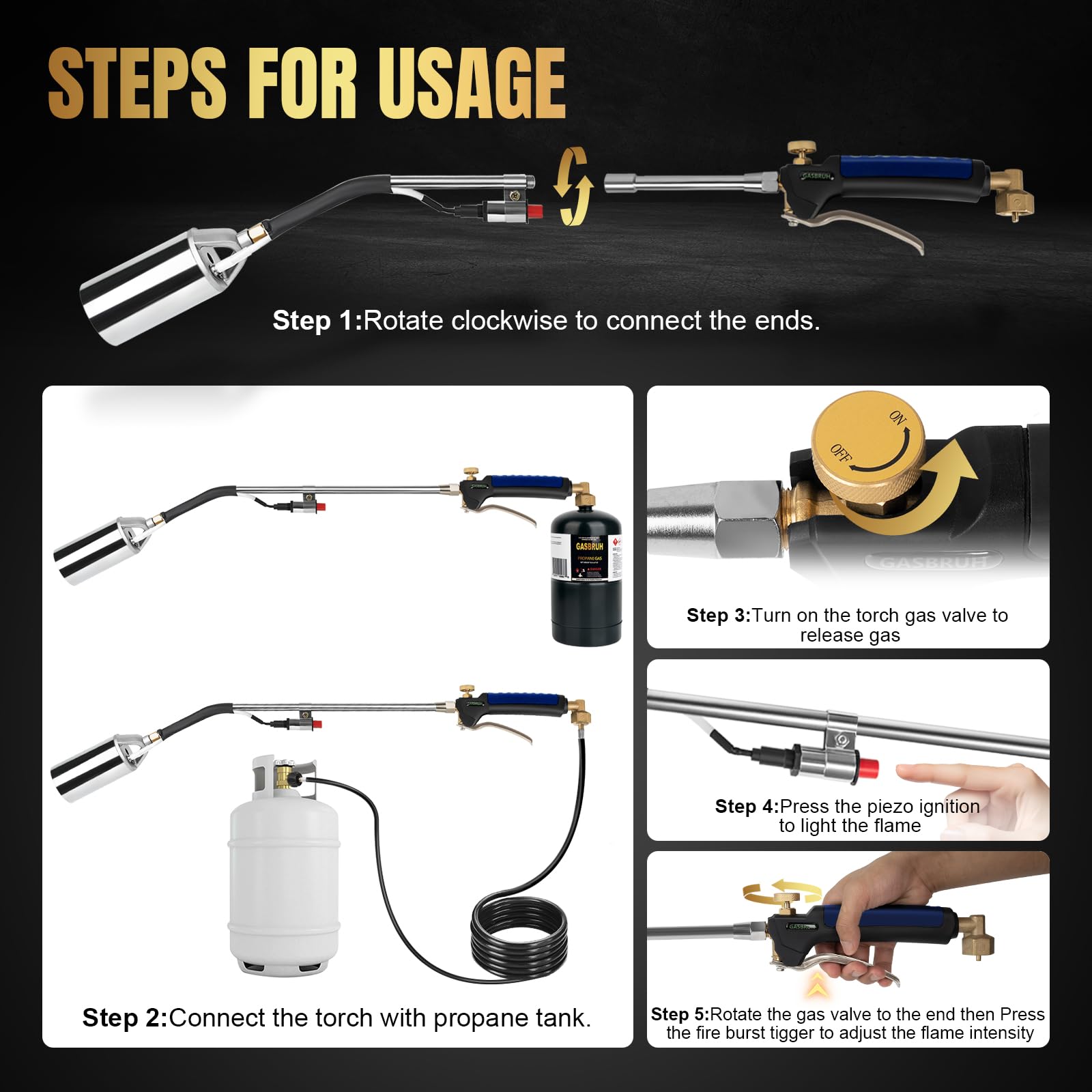 GasBRUH piezo ignition for easy flame start and control.