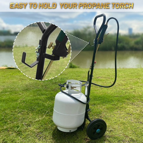 GasBRUH 20 lb tank cart ready for outdoor grilling, heating, and welding setups.