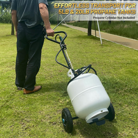 GasBRUH dolly with locking slots keeps tanks secure during transport.