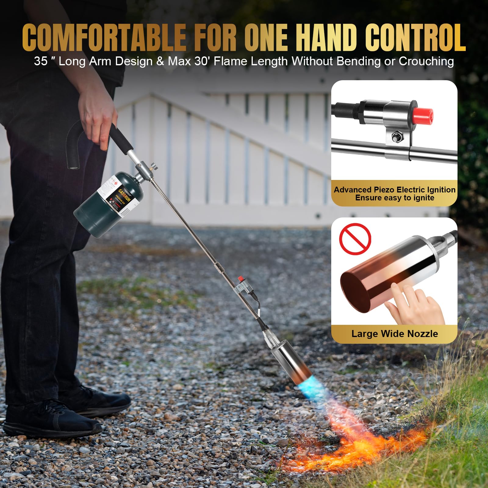 GasBRUH weed rake included for deep root removal and soil aeration.