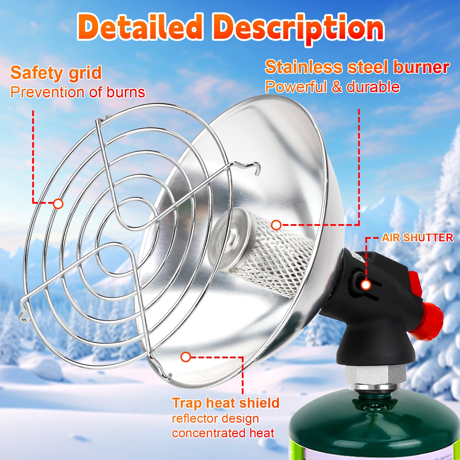GasCalorix runs on standard 1 lb propane cylinder without electricity