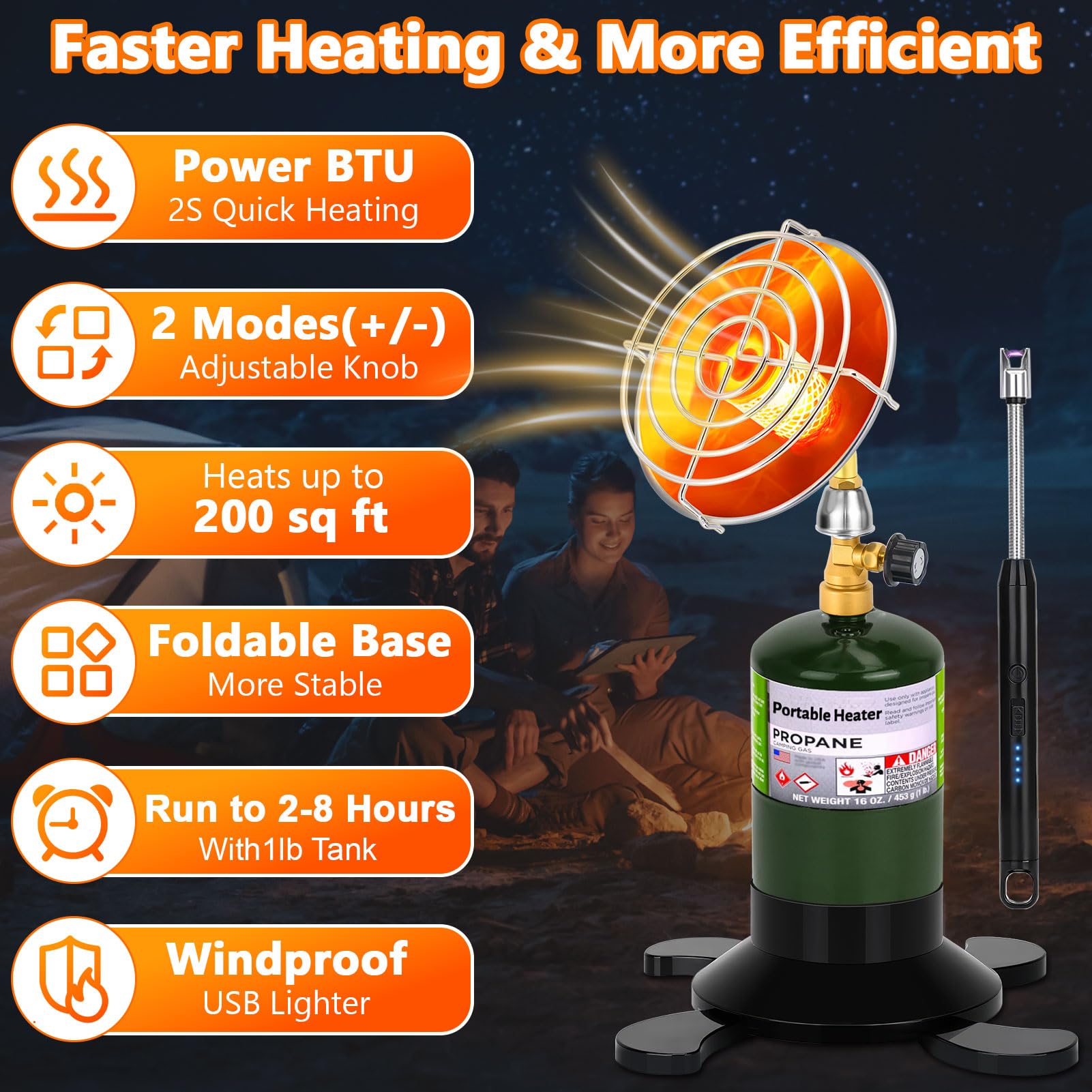 GasCalorix heater side controls enable quick temperature adjustment outdoors