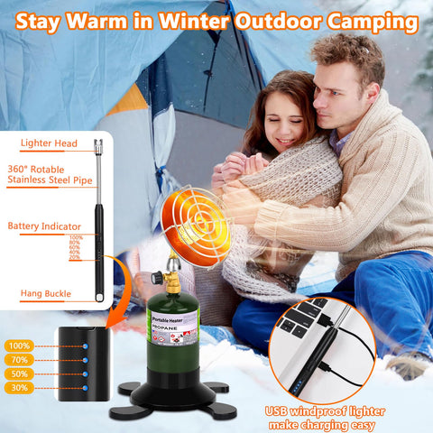 GasCalorix tent-use setup shows compact heat source for camping