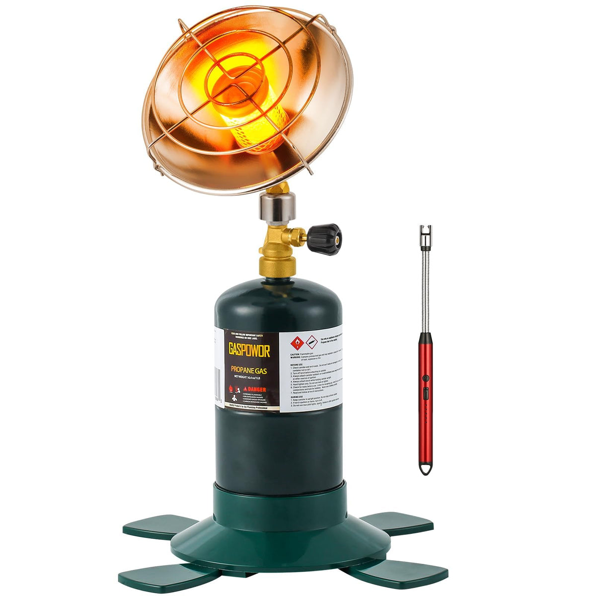 Gasfargo 6200 BTU propane heater exterior view provides outdoor warmth for chilly evenings.