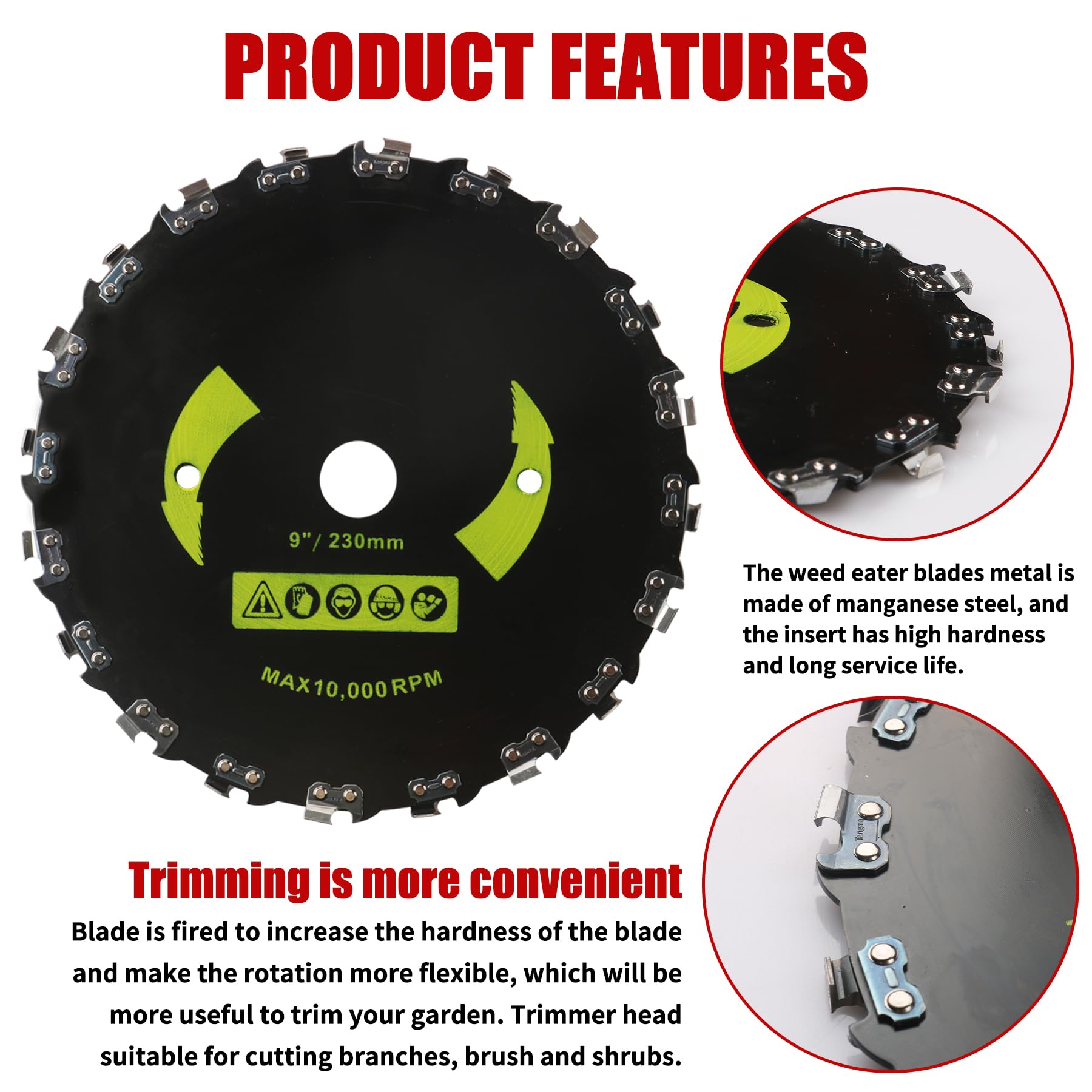 Gashwer 9x20t carbon steel chainsaw tooth blade ideal for tough wood.
