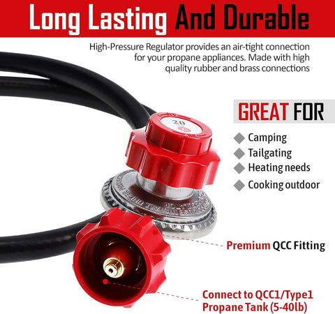 Gas One 2109-RED 4ft hose ready for flexible outdoor propane hookups.