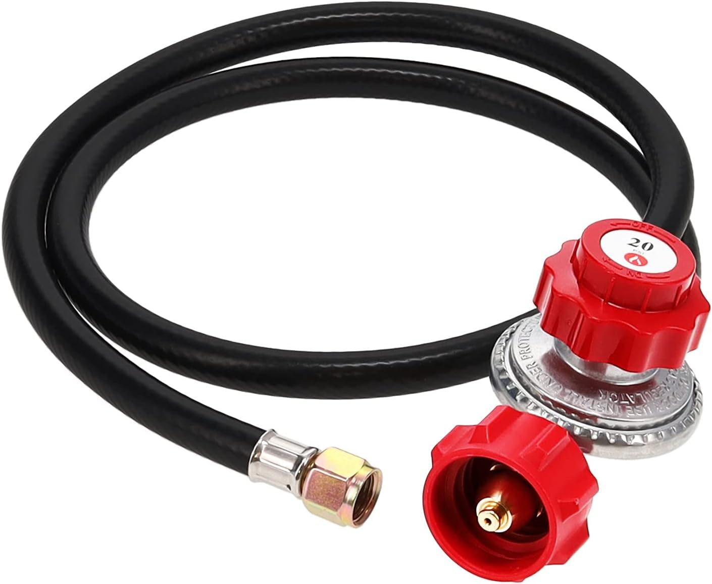 Gas One 2109-RED regulator close-up showing high-pressure control for propane appliances.