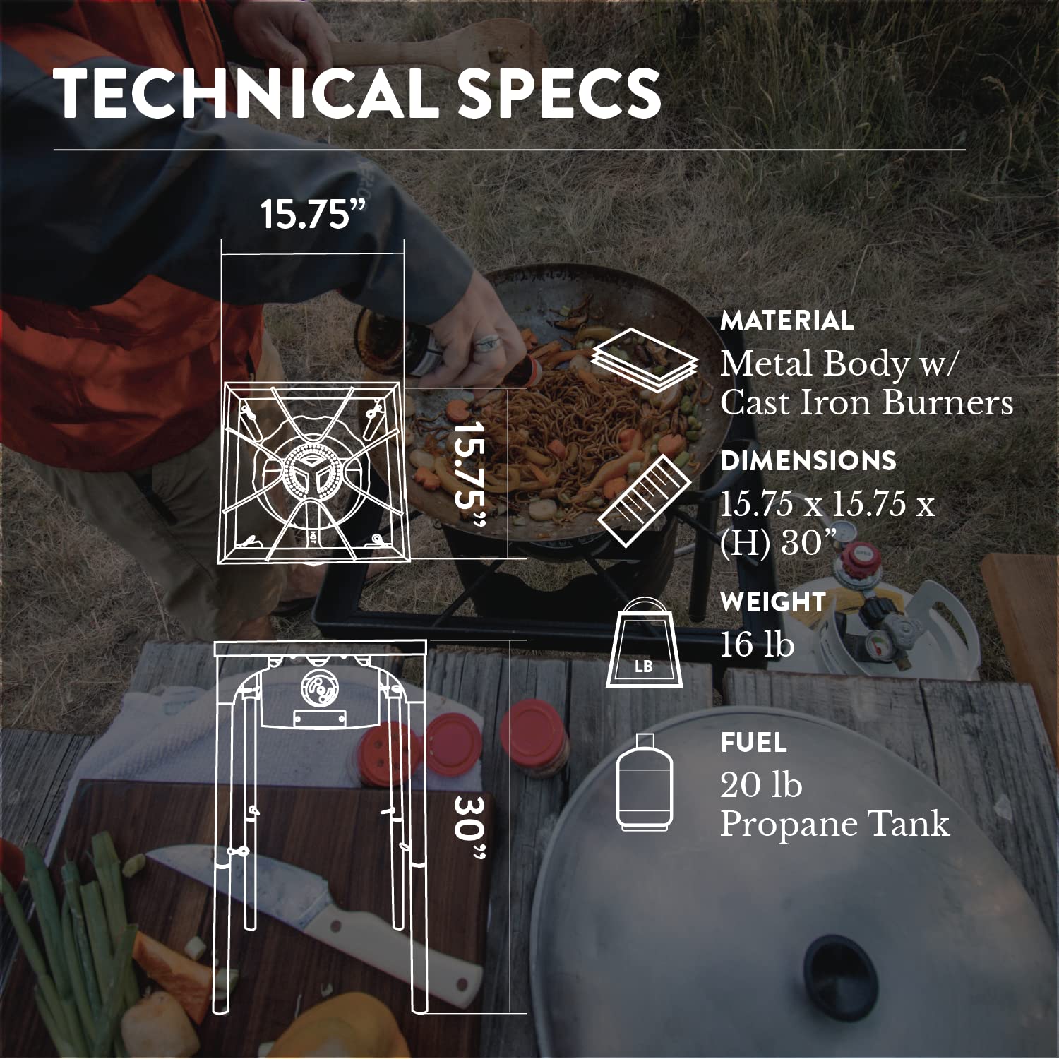 Gas One B-3000H-15 adjustable legs for ergonomic cooking height.